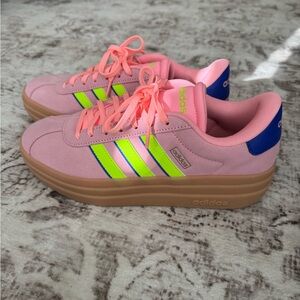 Adidas Women's Pink and Neon Green Sneakers